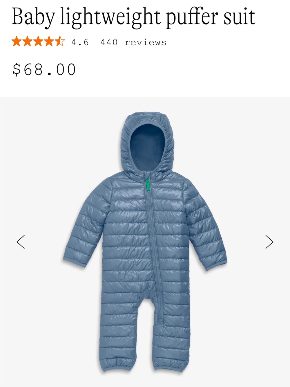 Baby light weight puffer suit